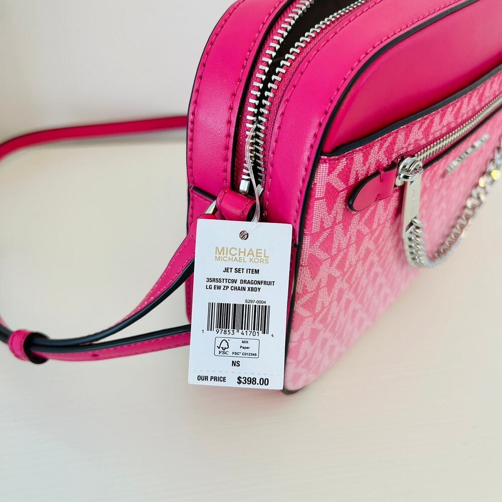 Michael Kors Jet Set Large Ombré Signature Logo Crossbody Body Bag Dragonfruit - Picture 9 of 10